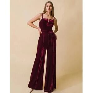 Flying Tomato Burgundy Velvet Spaghetti Straps Jumpsuit Size Extra Small